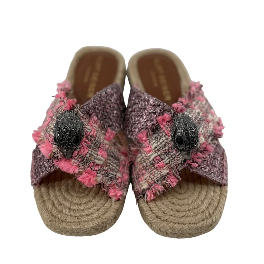 Kurt Geiger Womens 7 Kensington X Espadrille Slide Pink Tweed‎ Eagle Head Sandal